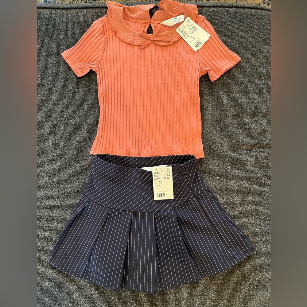 Pleaded skirt and bow tie shirt set